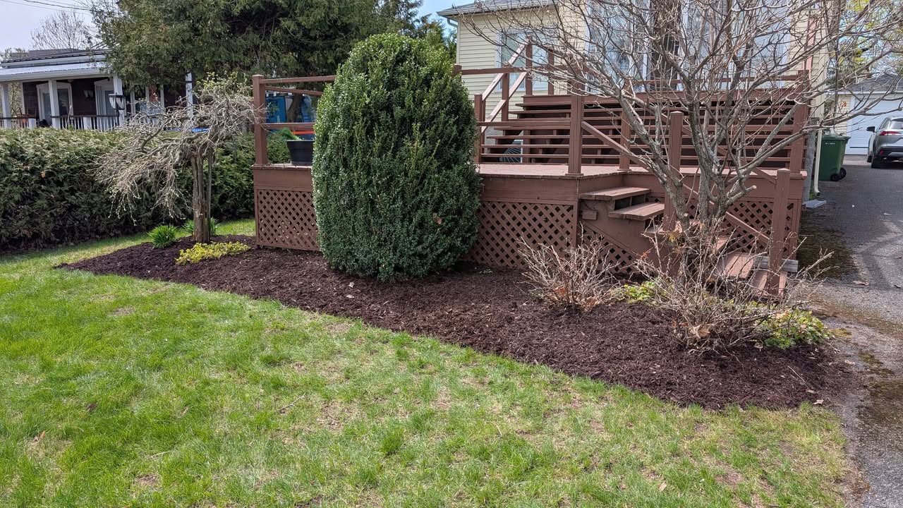 Jardinière en bois surélevée sur une pelouse.